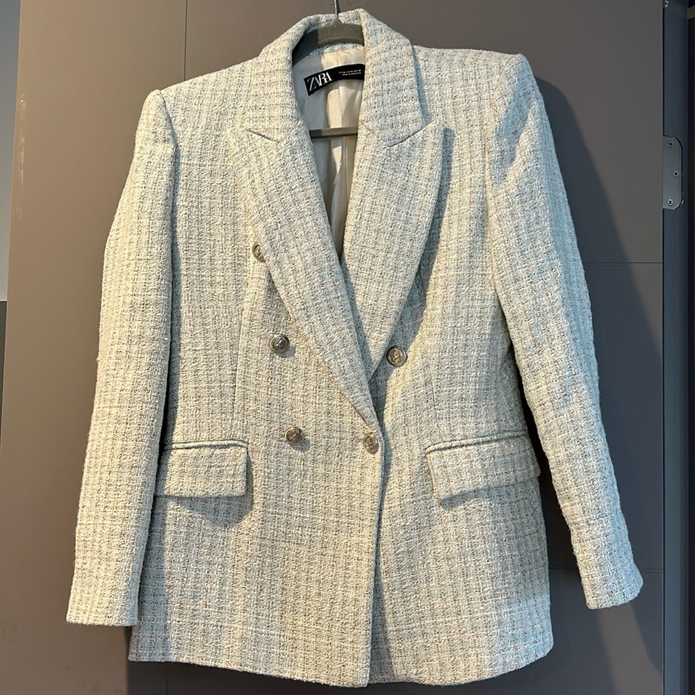 Zara Tweed Blazer in Seafoam Green Size M